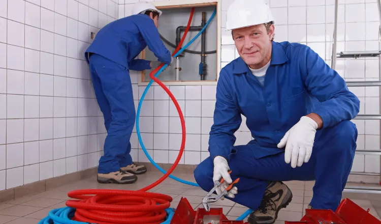 male plumber fixing a bathroom faucet from Real and Actual in Katy, TX - Katy TX