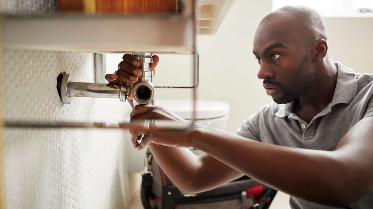 a male plumber fixing a pipe connection from Real and Actual in Leander, TX - Plumber near me
